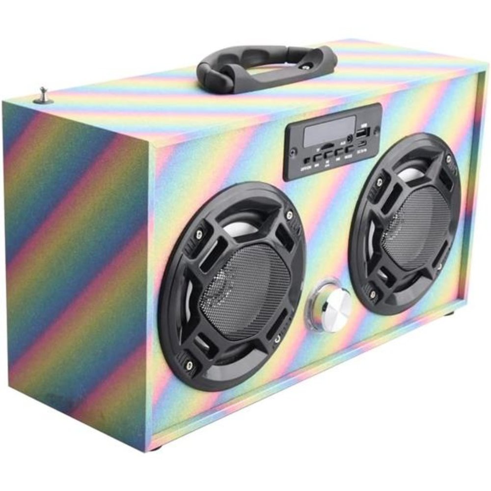 Mini Boombox with LED Speakers – Retro Bluetooth Speaker w/Enhanced FM Radio